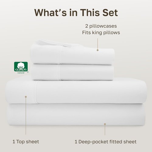 California Design Den King Size Bed Sheets Set - 100% Soft Cotton, 400 TC, Silky Sateen, Deep Pockets - Antique White