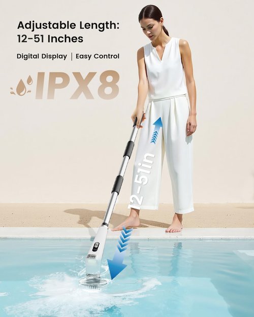 Antime Electric Spin Scrubber with LED Light, IPX8 Waterproof Cleaning Brush with LCD Display, 5 Replaceable Brush Heads, Shower Scrubber with 25kg Torque, 90min Runtime for Bathroom, Kitchen, Tile