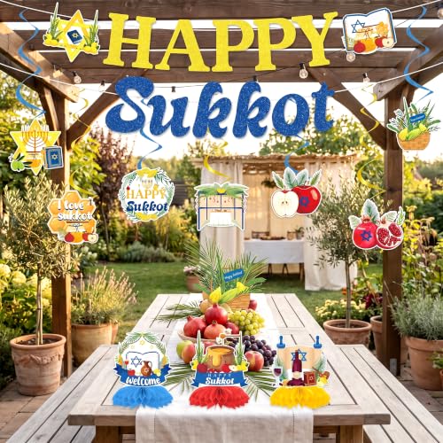 12-Piece Sukkot Party Decoration Set – Banners, Swirls & Honeycomb Centerpieces