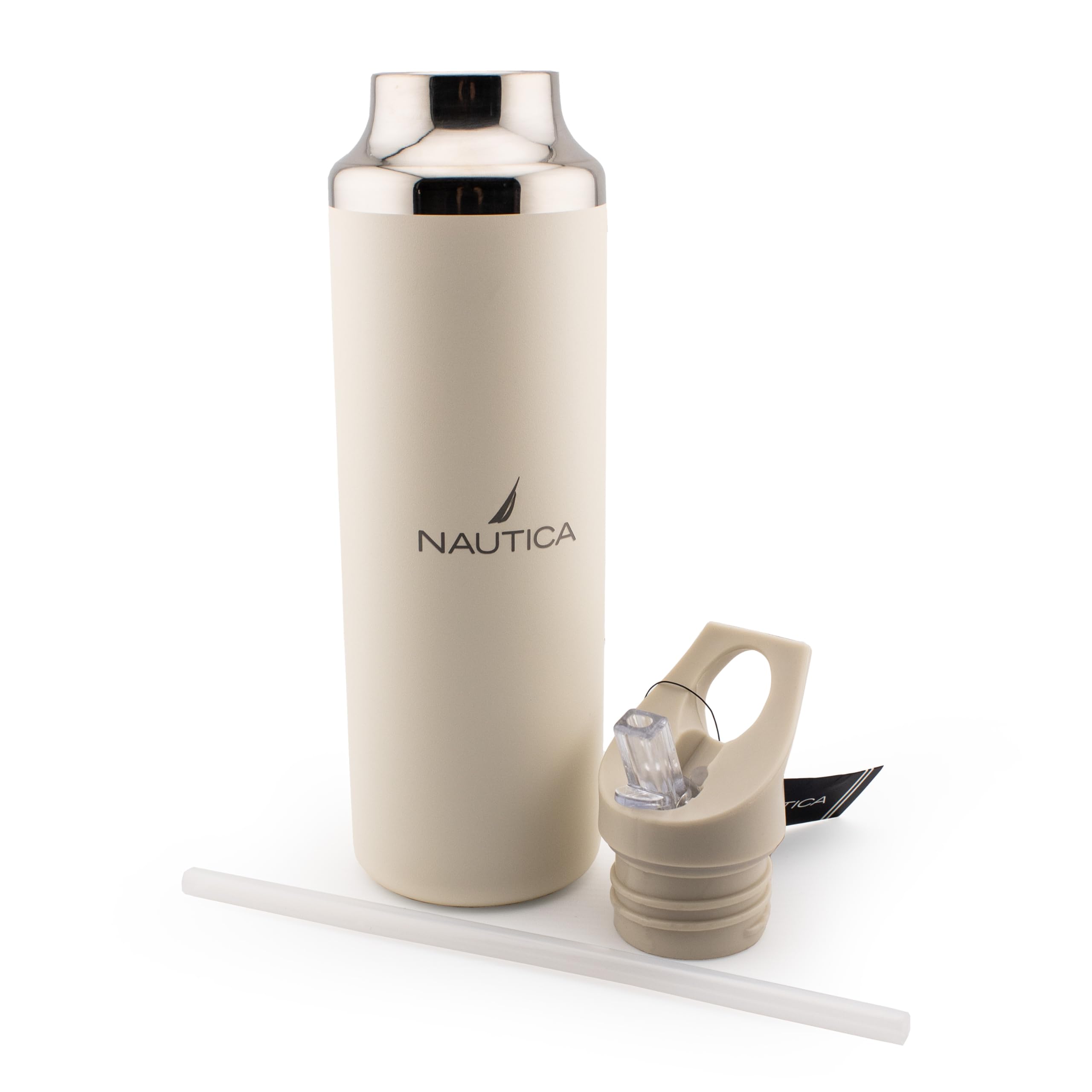 Nautica Insulated 21oz Sleek Stainless Steel Water Bottle with Flip Lid Straw, Leakproof, BPA-Free, Wide Mouth, Keeps Drinks Hot or Cold, Sports Bottle Ideal for Gym, Hiking and Travel (TAUPE)