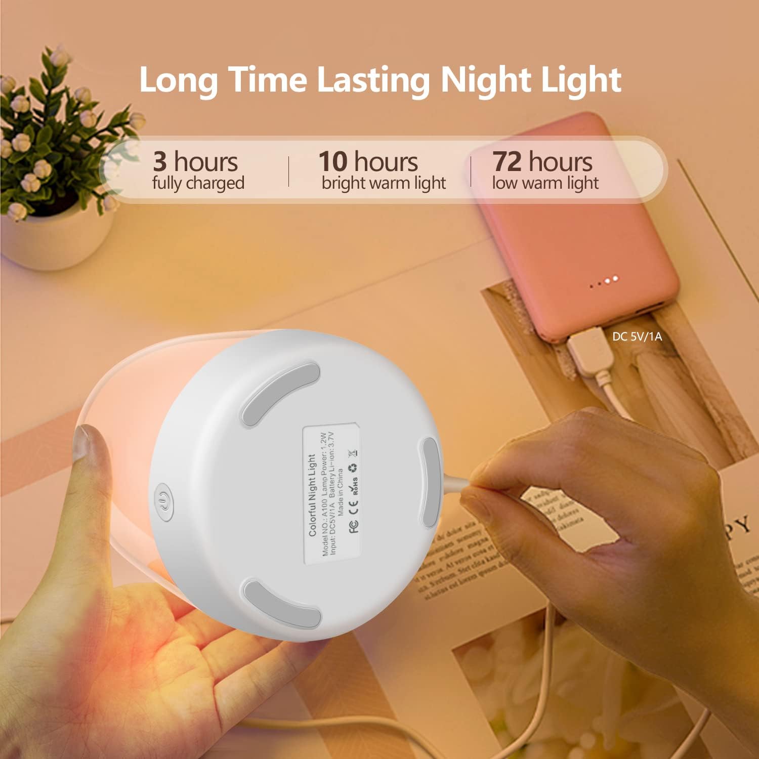 Skiennix Nursery Light - Dimmable Baby Night Light with 5 Color Options | USB Rechargeable Lamp for Toddlers