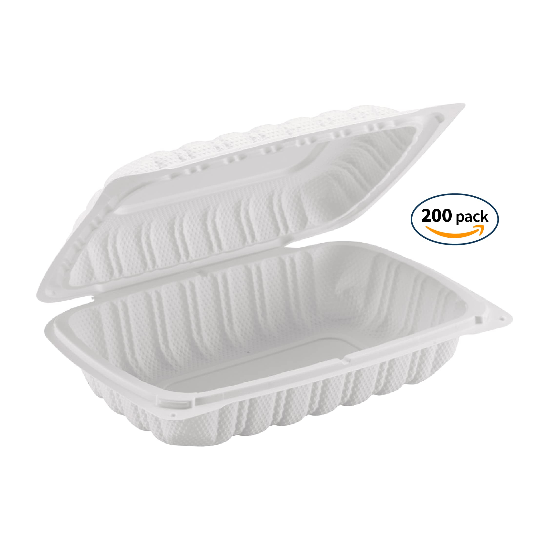 TIYA Clamshell Food Containers - White Bulk 200 Pack, 9x6 in - BPA-Free Plastic To-Go Containers - Microwavable, Hinged, Tall Clamshells Reusable Packing- Great for Meal Prep