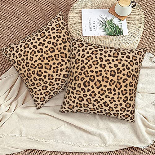 Leopard Print Velvet Throw Pillow Covers 18x18, Set of 2