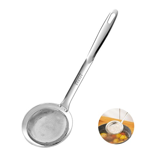 Ugotit Skimmer Spoon Stainless Steel, Fine Mesh Strainer for Cooking, Fat Skimmer & Hot Pot Skimmer, Dishwasher Safe Kitchen Gadget (DIA 3.5Inch)