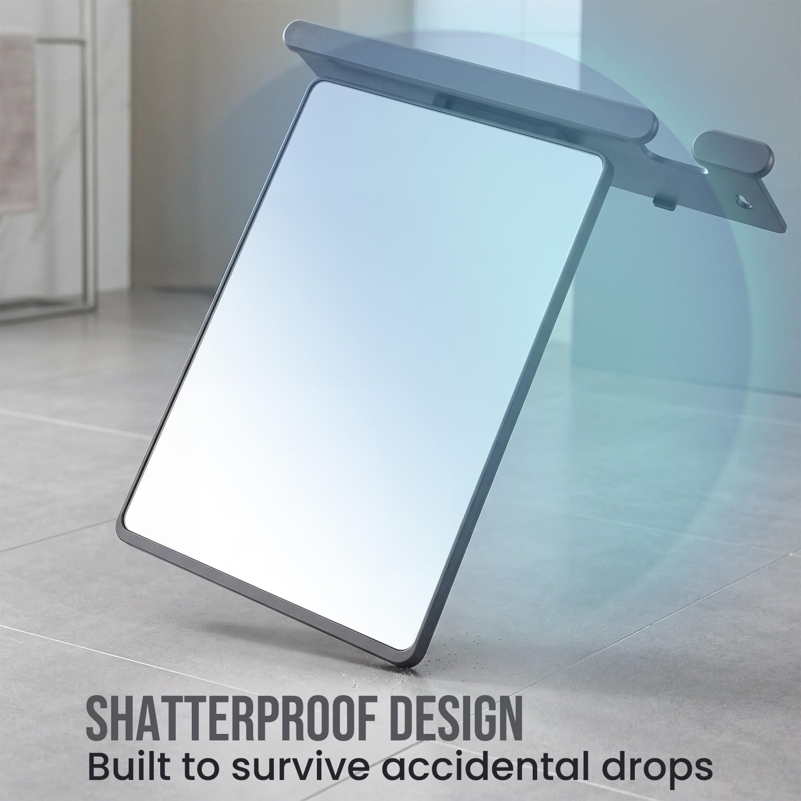 TAILI Shower Mirror Fogless for Shaving with Razor Holder, Anti-Fog with Powerful Suction Wall Mounted for Bathroom, Makeup Shave Mirror for Men & Women, Shatterproof & Removable, Grey