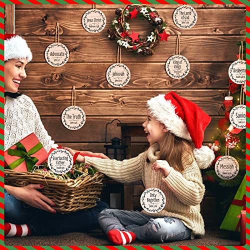 24 Pcs Christmas Wooden Names of Jesus Ornaments - Round Holiday Decorations