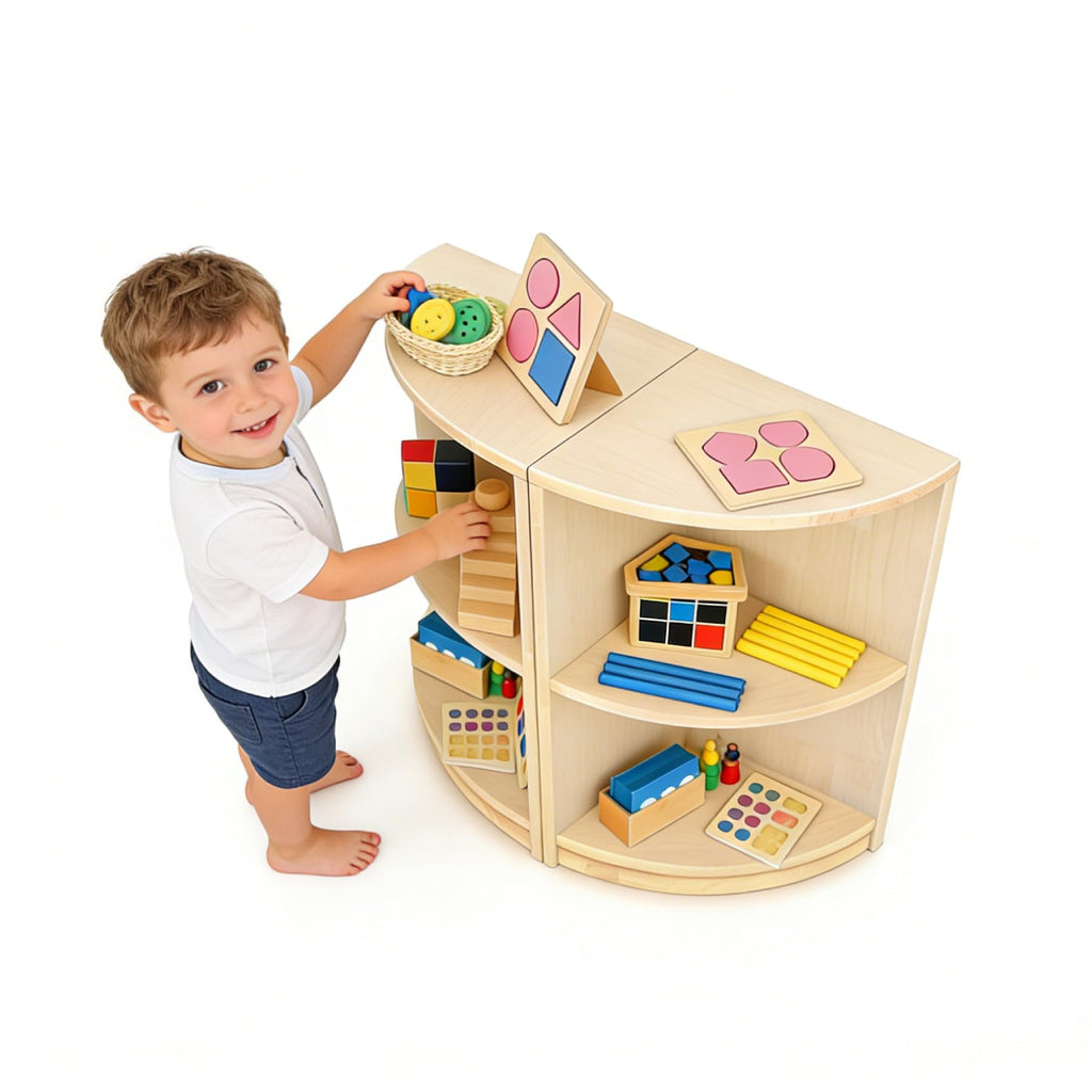 KRAND Corner Montessori Shelf 3-Tier Storage Bookcase – Kids Organizer for Toys, Books, Arts & Crafts Supplies, Ideal Toddler Furniture for Nursery, Preschool & Daycare