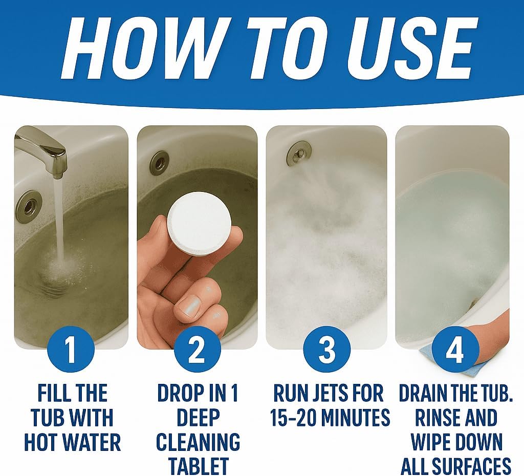 Skiennix Jetted Tub Cleaner Tablets - 12 Active Cleaning Tabs for Whirlpool & Spa Baths | Septic Safe