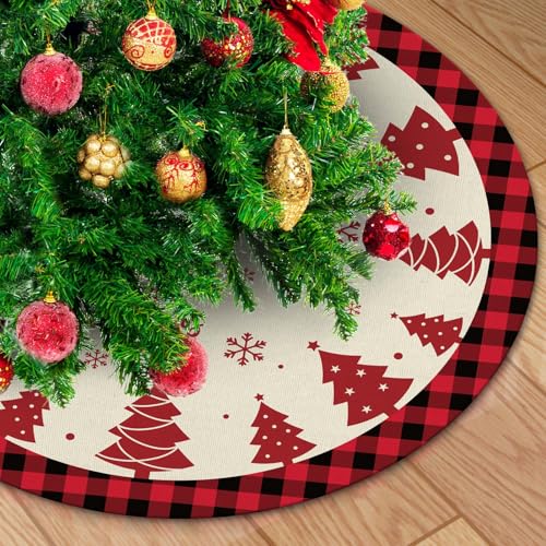 Ethanberg 48 Inch Christmas Tree Skirt, Red and Black Snowflake Xmas Mat