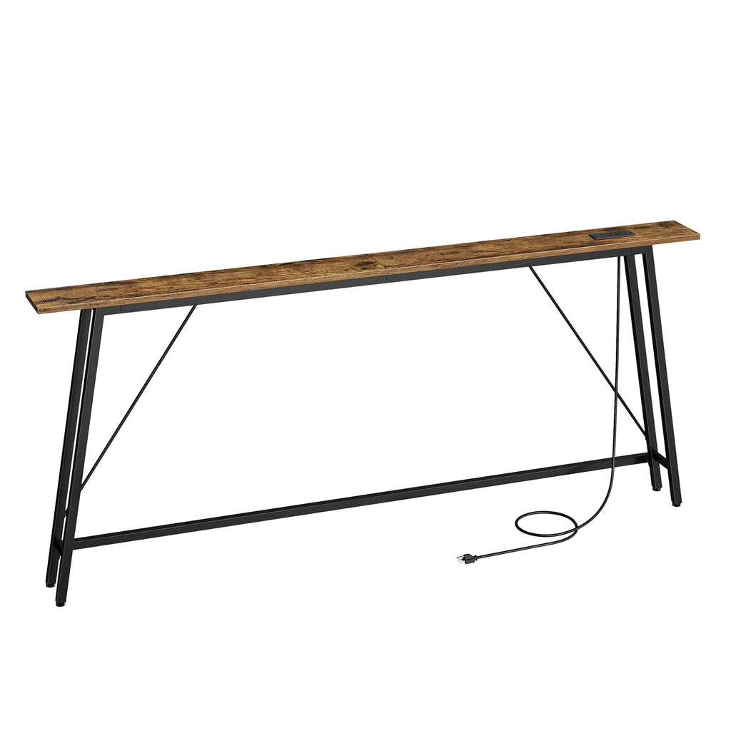 YATINEY 70.9" Couch Table Behind Sofa, Narrow Console Table with Outlet, Skinny Sofa Tables Narrow Long, Long Entryway Tables for Hallway, Entryway, Living Room, Rustic Brown and Black CT185UBR