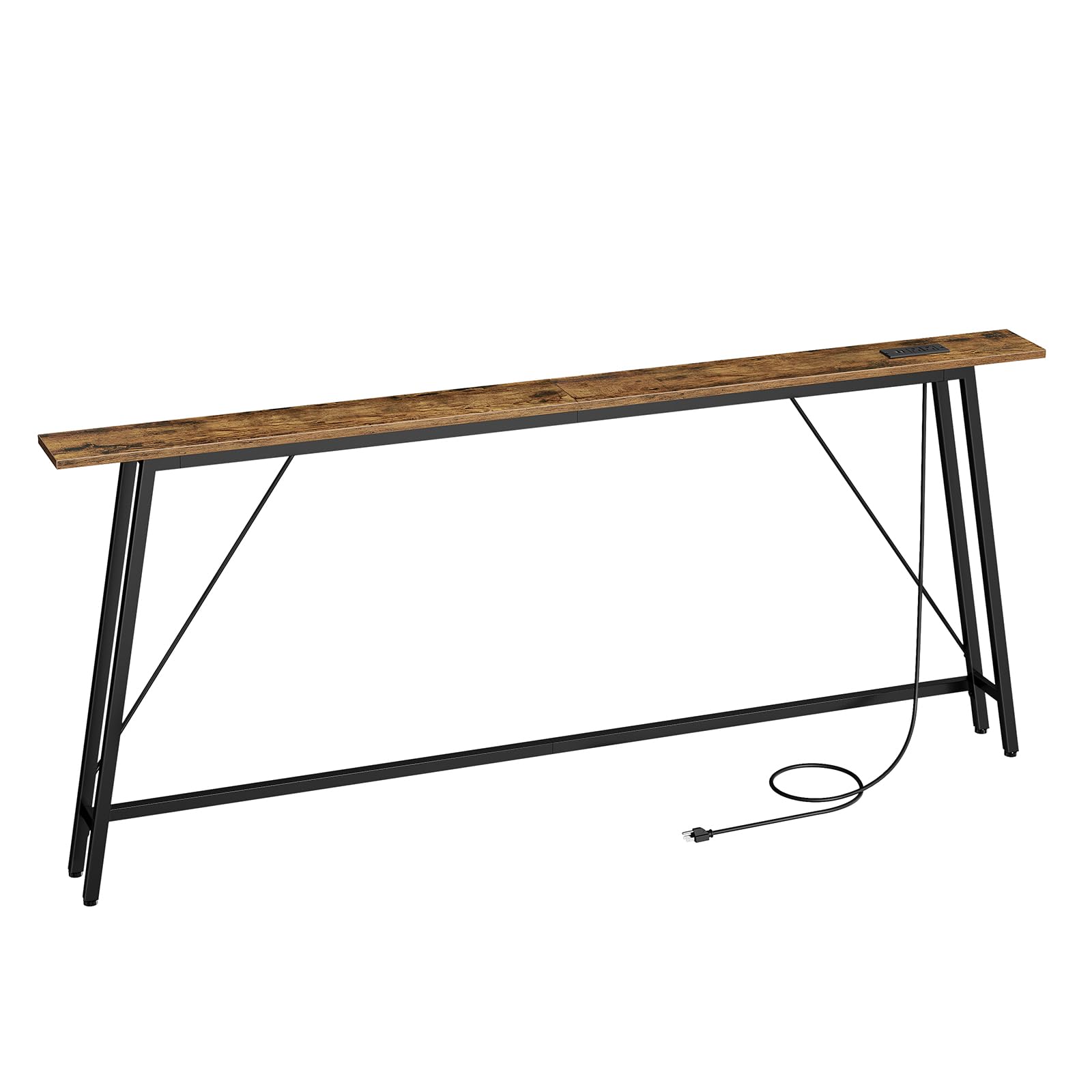 YATINEY 70.9" Couch Table Behind Sofa, Narrow Console Table with Outlet, Skinny Sofa Tables Narrow Long, Long Entryway Tables for Hallway, Entryway, Living Room, Rustic Brown and Black CT185UBR