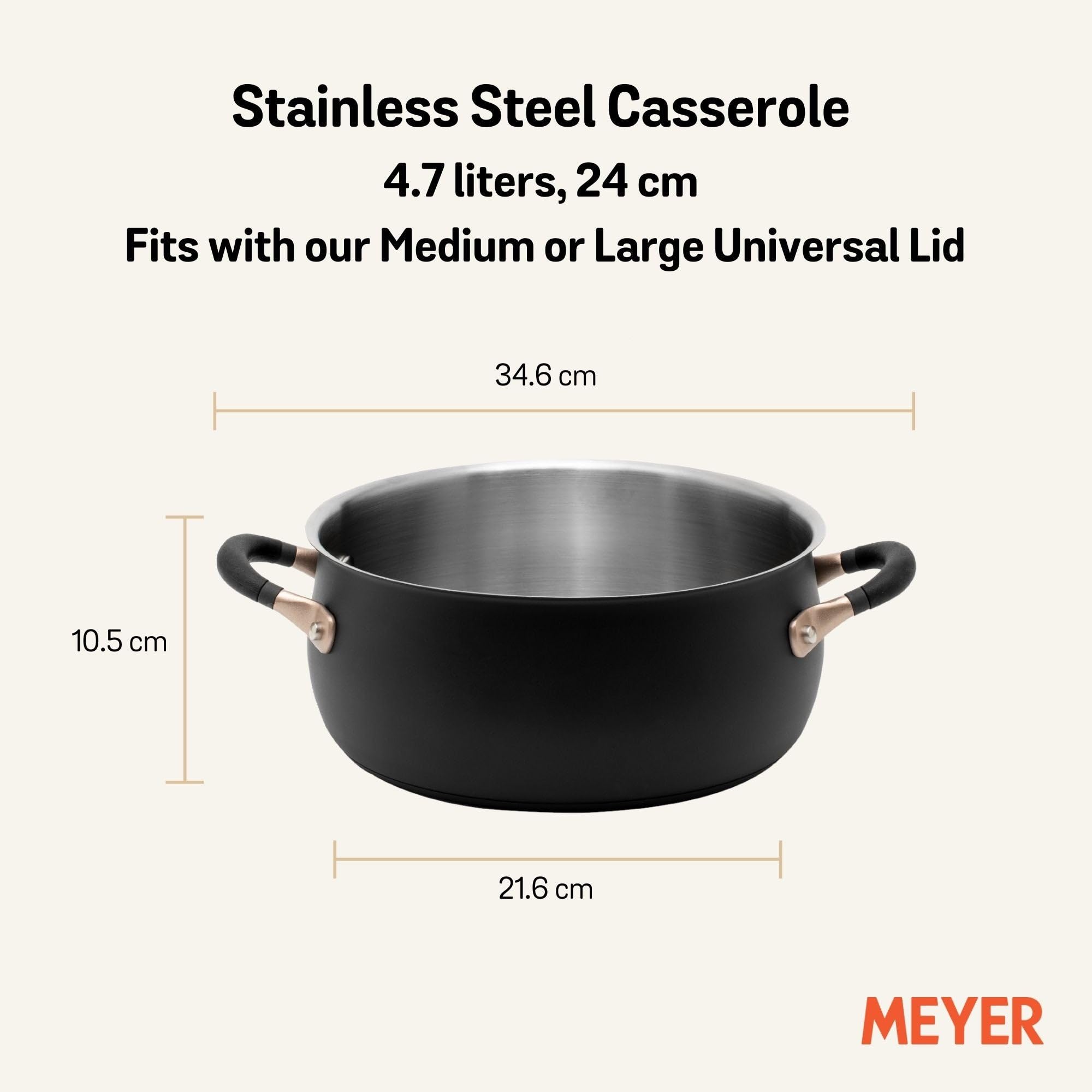Meyer Stainless Steel Dutch Oven | 5 Quart Stockpot | Induction Pot | Casserole Pot | Dishwasher Safe | Oven Safe | Matte Black with Silicone Handles | Accent Series Cookware | 24cm / 4.7L / 5qt