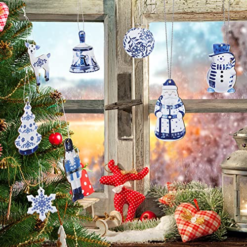 Yookeer 40 Pcs Blue and White Chinoiserie Wooden Snowman Christmas Ornaments - Holiday Decor
