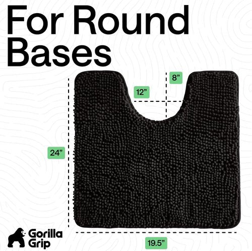 GORILLA GRIP Plush Bath Rug Mat - Absorbent Shaggy Chenille for Oval Toilet Base, Machine Washable, Black