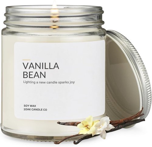 1OAK Vanilla Bean Candle - Hand-Poured Soy Wax Scented Candle for Home - 7oz.