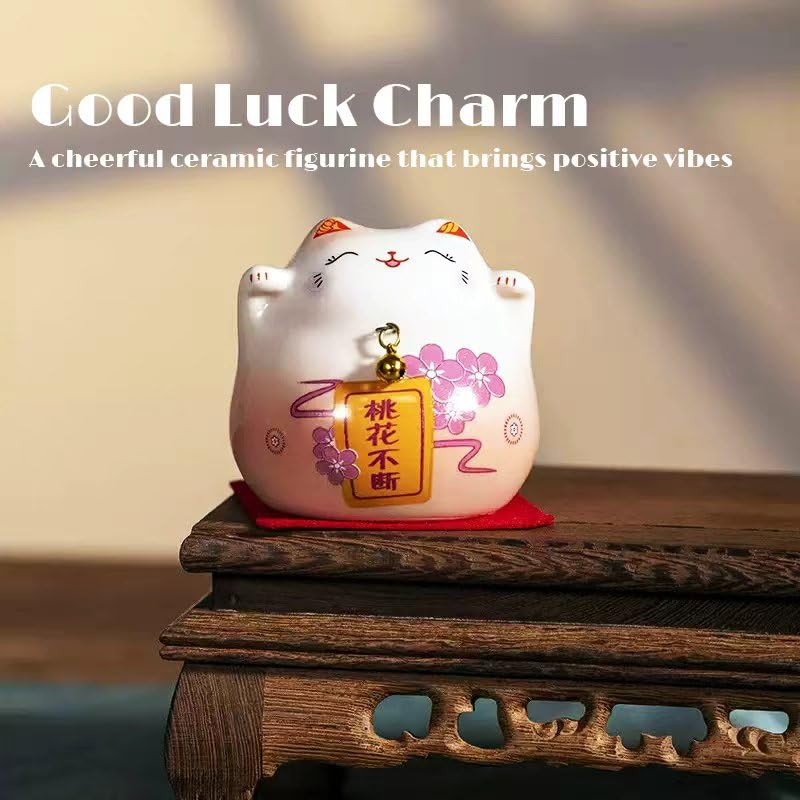 Pink Maneki Neko Lucky Cat Figurine – Japanese Ceramic Good Luck Charm