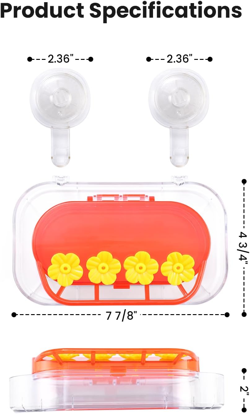 Redboat Hummingbird Feeder - 2 Pack with Strong Suction Cups & 4 Feeding Ports | Easy Clean 10oz