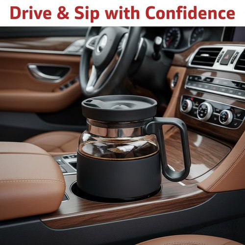 Coffee Pot Mug with Lid,16 Oz Glass Mini Coffee Cup | Spill Proof Heatproof Large Capacity Clear Travel Mug & Novelty Gift for Coffee Lovers & Office Desk (Coffee Pot-1 PCS)