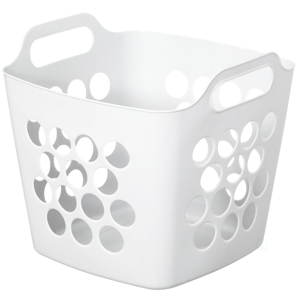 Flexible Plastic Laundry Basket - Square Storage Hamper with Side Handles for Easy Carrying - Versatile Organizer for Laundry, and Household Storage, 28 Litter White