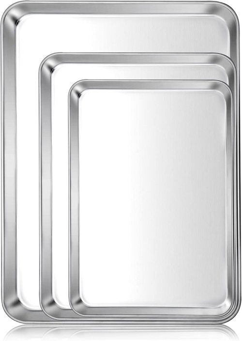 E-far Stainless Steel Baking Cookie Sheet Pan Set - 3 Sizes (16"/12.4"/10.4") | Non-Toxic & Dishwasher Safe
