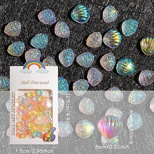MEILINDS Iridescent Resin Seashell Nail Charms 100pcs 3D Mermaid Shell Art
