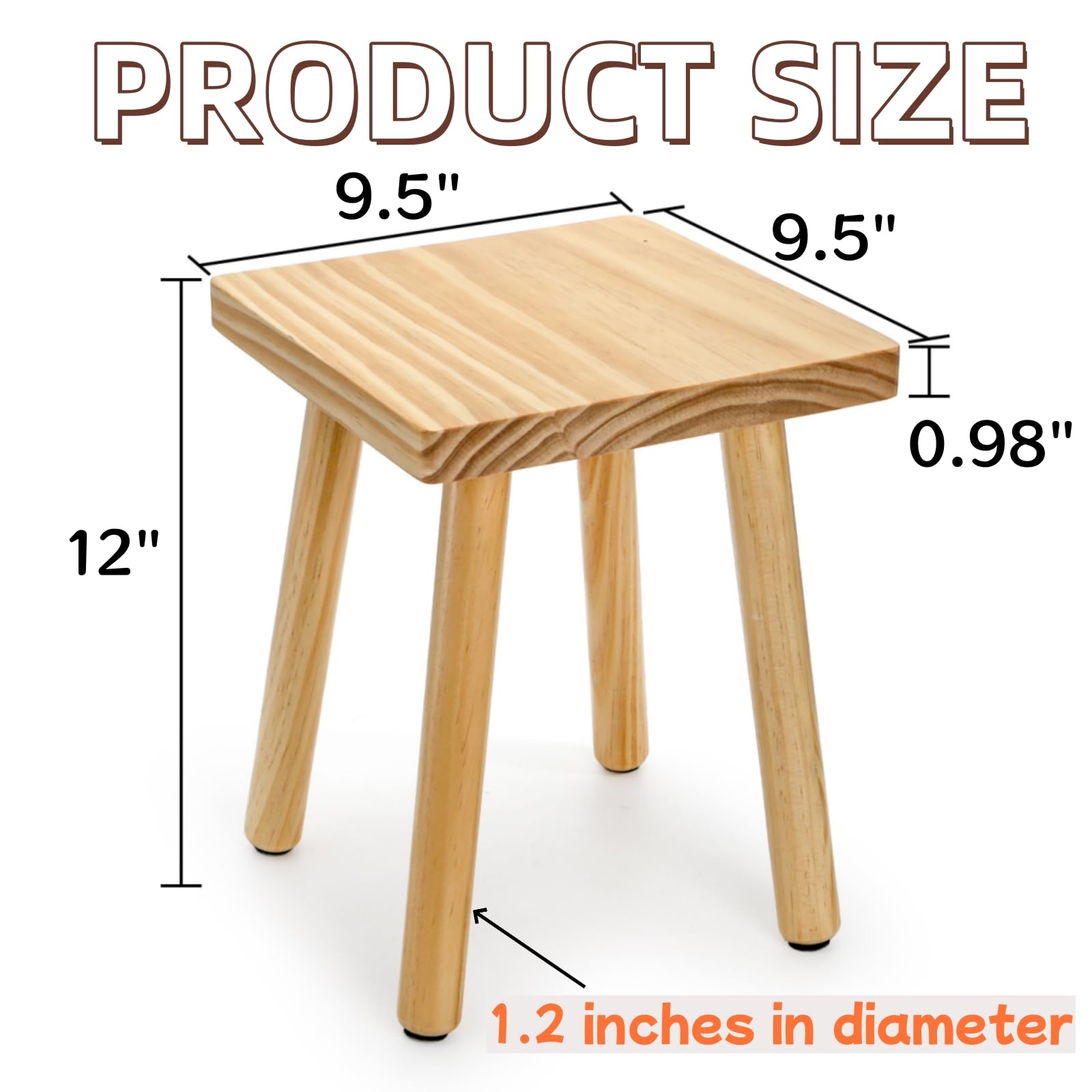 Goaste 9.5 Inch Wooden Step Stool, Solid Square Sitting Stools for Adults Kids, Multi-Purpose Short Chair Perfect Matched Sensory Table, 4-Legged Small Foot Rest Stool for Playroom, Kitchen, Bedroom
