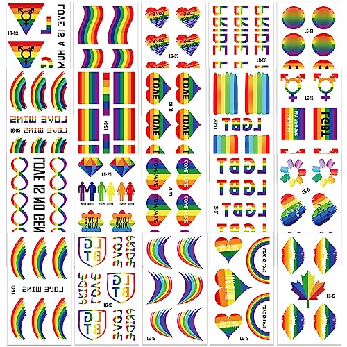YOKSAS 20 Sheets Rainbow Pride Temporary Tattoos LGBTQ+ Face Makeup