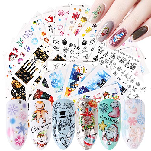 Christmas Nail Art Decals - 30 Sheets Holographic Water Transfer Stickers