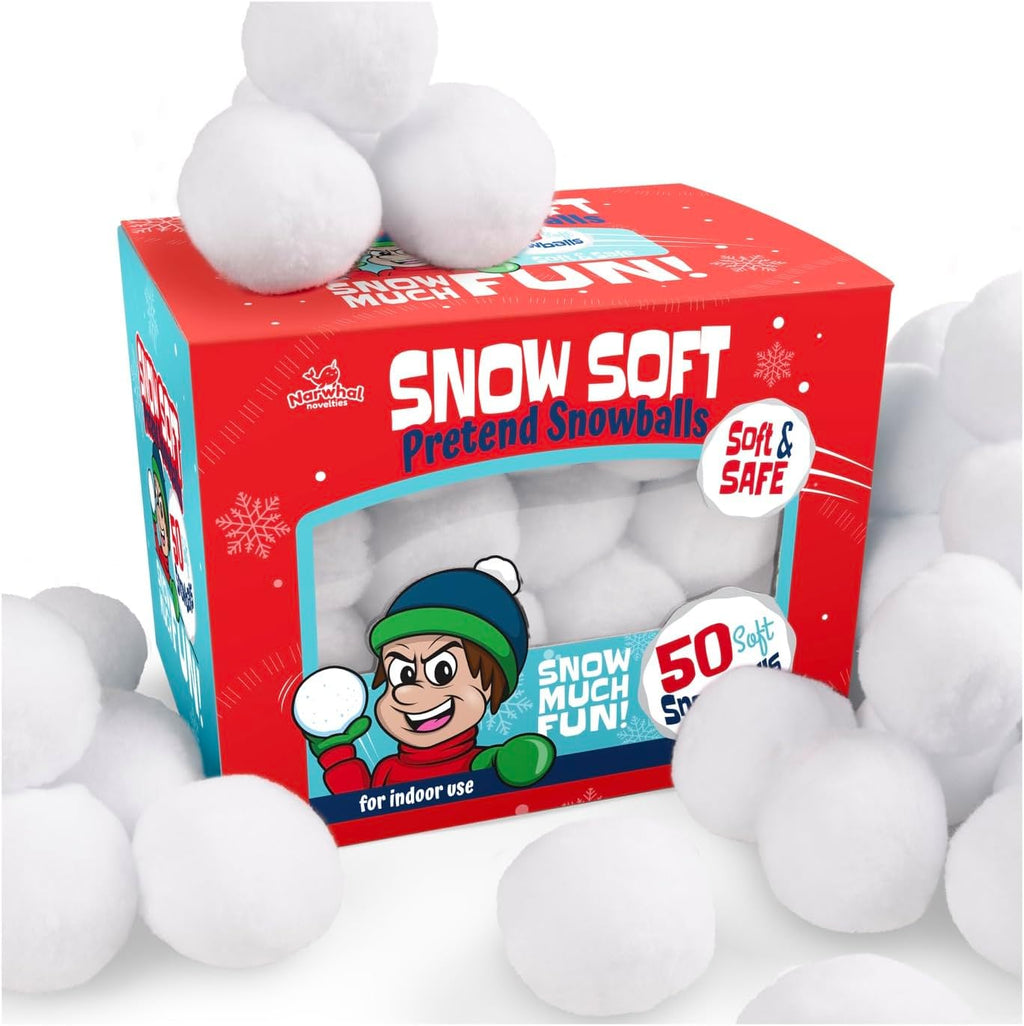 Narwhal Novelties 50 Pack Fun Fake Snowballs - 2-Inch Artificial Snowballs for Indoor/Outdoor Play | Perfect for Winter Games & Decorations
