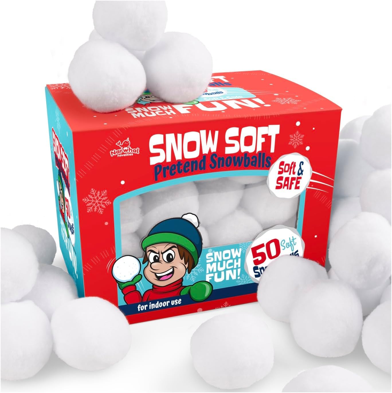 Narwhal Novelties 50 Pack Fun Fake Snowballs - 2-Inch Artificial Snowballs for Indoor/Outdoor Play | Perfect for Winter Games & Decorations