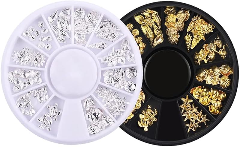 120Pcs Silver Ocean Nail Art Charms Rhinestones Shell Conch Manicure Decor