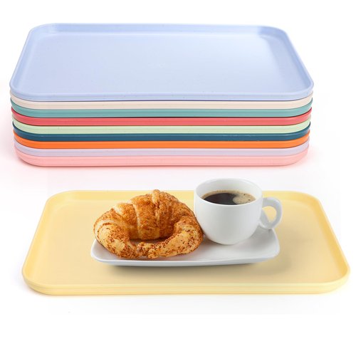 Lyellfe 10 Pack Plastic Art Trays, Stackable Activity Crafts Organizer Tray, 12 x 8.6 Inch Fast Food Cafeteria Serving Platter for DIY Projects, Painting, Beads