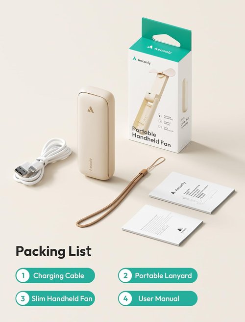 Aecooly Portable Handheld Fan - Slim Design for Easy Carrying | Perfect for Travel and Outdoor Use