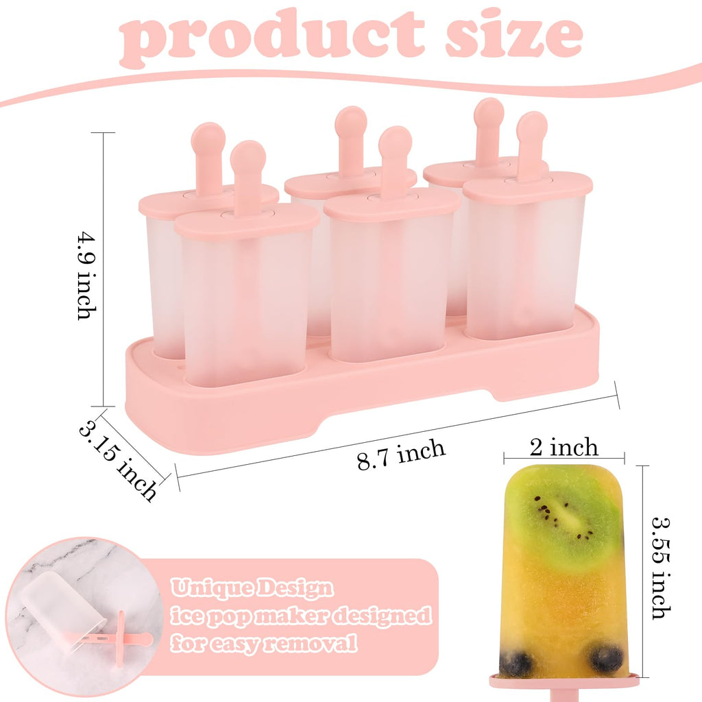 WMKGG Popsicles Molds Set, 6 PCS Ice Pop Mold,Homemade Ice Cream Mould with Sticks, Popsicle Maker(Pink)