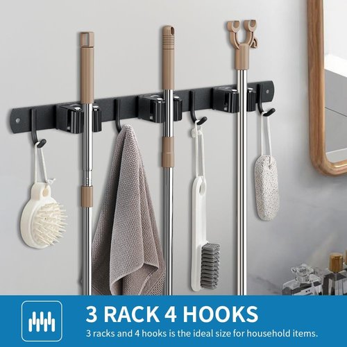 Heavy Duty Broom Hanger & Mop Holder by [Brand Name] - Stainless Steel Wall-Mounted Organizer Rack | 2 Pack, Matte Black