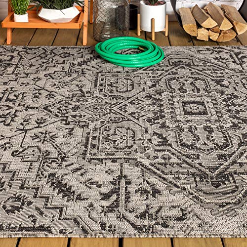JONATHAN Y Boho Medallion Indoor Outdoor Area Rug 3X5 Black/Gray, Estrella Textured Weave for Backyard, Patio, Porch, Easy-Cleaning, High Traffic, Pet-Friendly, Non-Shedding (SMB105D-3)