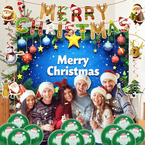 Merry Christmas Decoration Set - Banner & Hanging Swirls