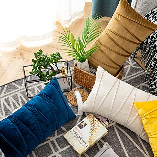 Natus Weaver Ivory Velvet Throw Pillow Covers 12x20 Inch - Set of 2