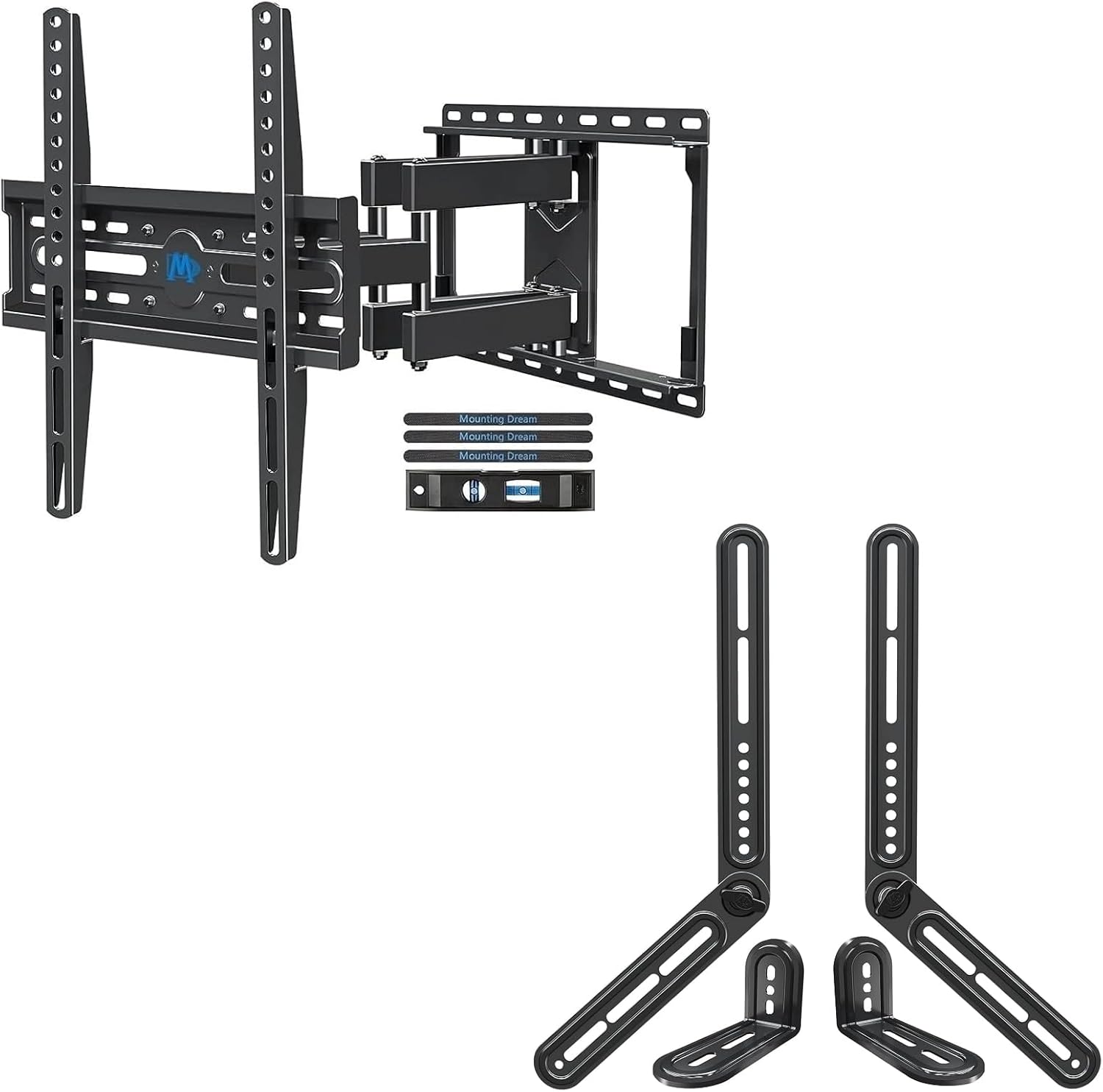Mounting Dream Full Motion TV Wall Mount MD2380 - Fits 26-65 Inch TVs, Max VESA 400x400mm, 99 LBS Capacity | Includes Sound Bar Mount Up to 15 LBS
