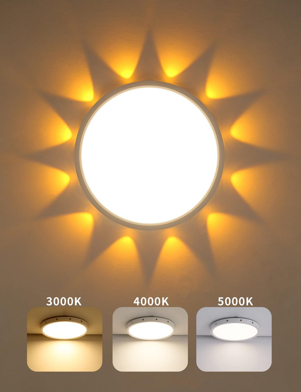 Anmaice 12in 24Watt Flush Mount led Ceiling Light fixtures.Remote Control Dimmable Ceiling Lights for Bedroom, Dining Room, Kitchen, Round White