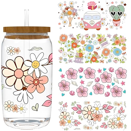 4 PCS UV DTF Cup Wrap Stickers for 16oz Tumblers & Mugs