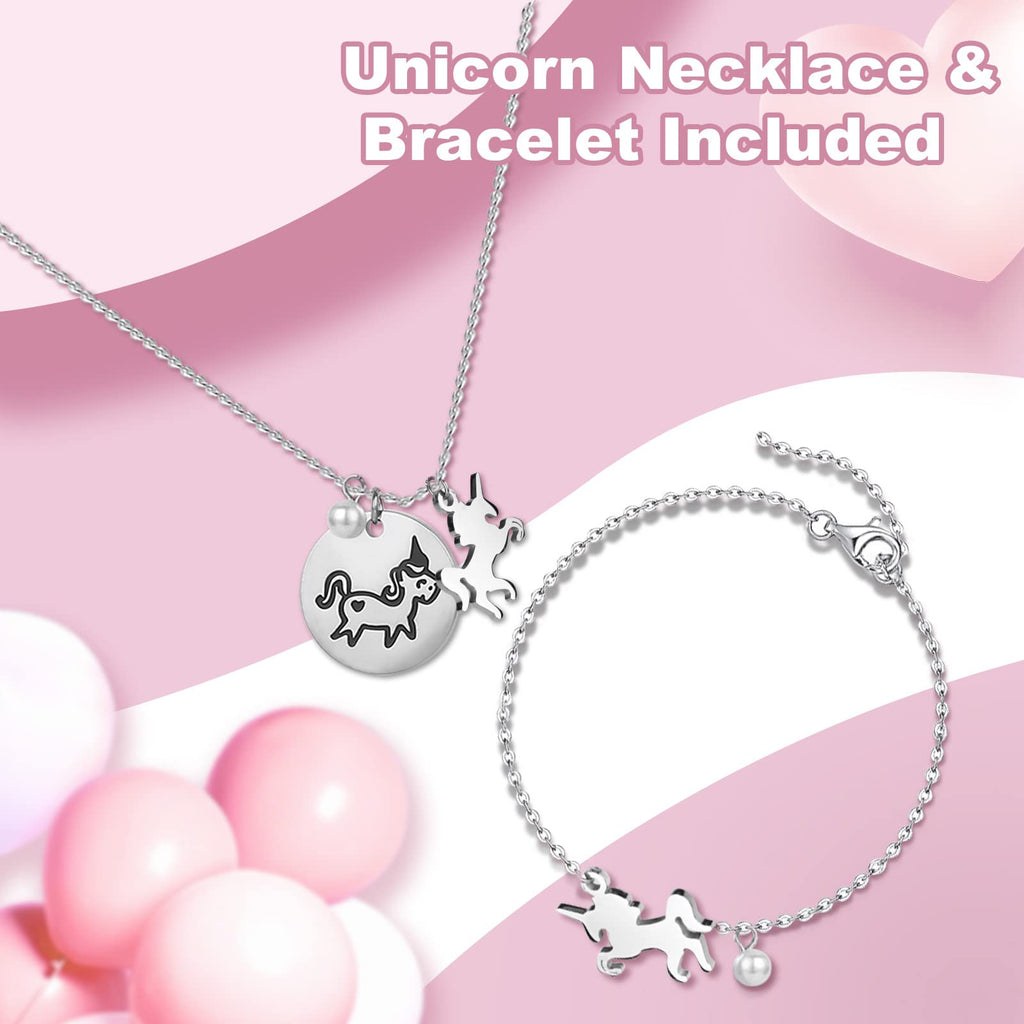 efubaby Upgrade Jewelry Box for Girls 5-Layer 9.09x5x9.84 inch with Swing Door Spinning Ballerina Unicorn&Castle Design with Unicorn Jewelry Set Kids Music Box for Birthday Christmas Gift Pink