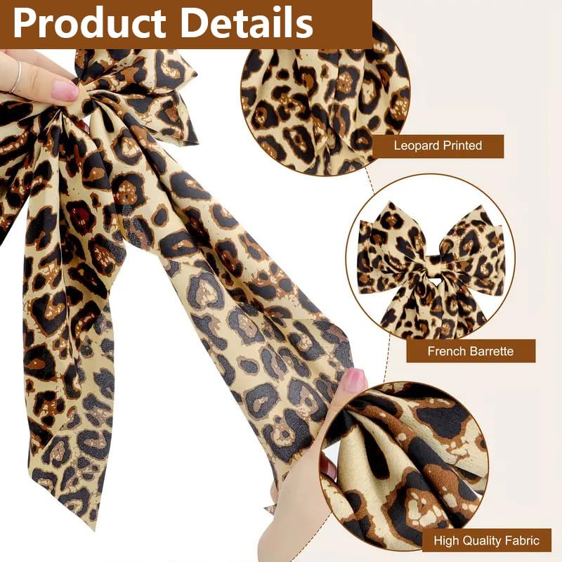 Yellow Leopard Print Satin Hair Bow Clip with Long Tail