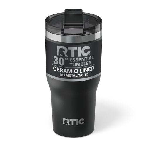 RTIC 30oz Essential Tumbler with Lid, Ceramic Lined, Insulated, Stainless Steel, Metal, Double Wall Vacuum-Insulation, Travel Cup for Iced Coffee, Tea, Hot and Cold Drink, Black