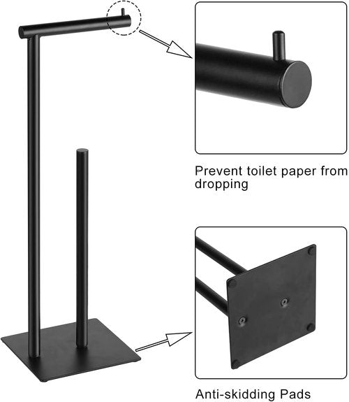 Black Toilet Paper Holder Stand - Free Standing Tissue Roll Dispenser for Farmhouse Bathroom