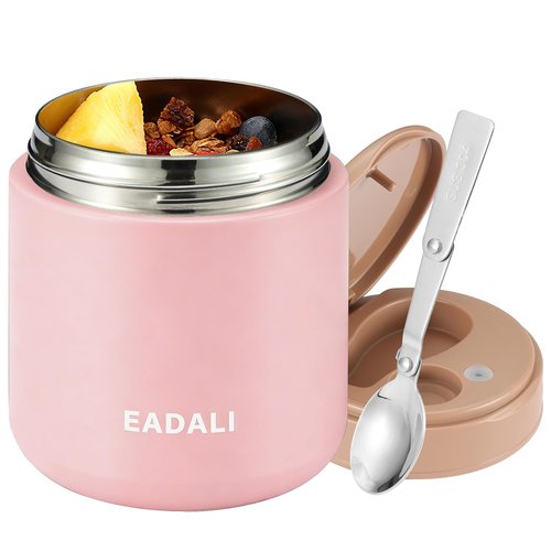 Eadali 15.2 oz Thermo Food Jar for Kids & Adults, Vacuum Insulated Lunch Container 316 Stainless Steel, Hot & Cold Soup Jar with Spoon, BPA Free & Leak Proof