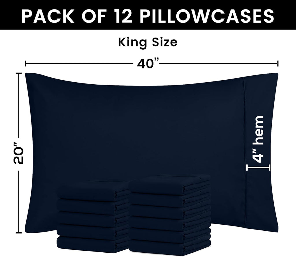 Utopia Bedding King Pillow Cases - Soft Brushed Microfiber - 12 Pack, Fade Resistant, Navy 20 X 40 Inches