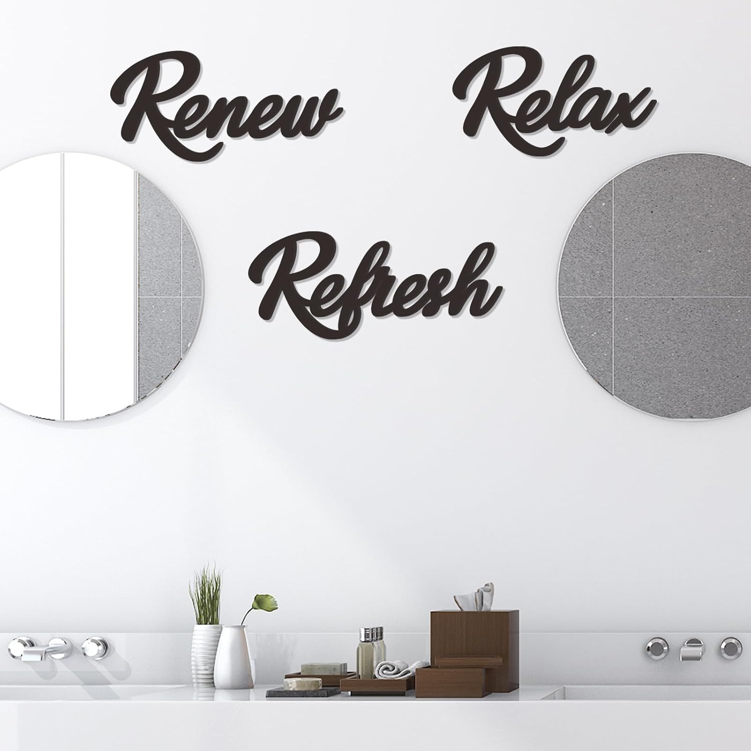 Skiennix Wooden Bathroom Decor - Relax Renew Refresh Sign | Large Black Design - Perfect for Home