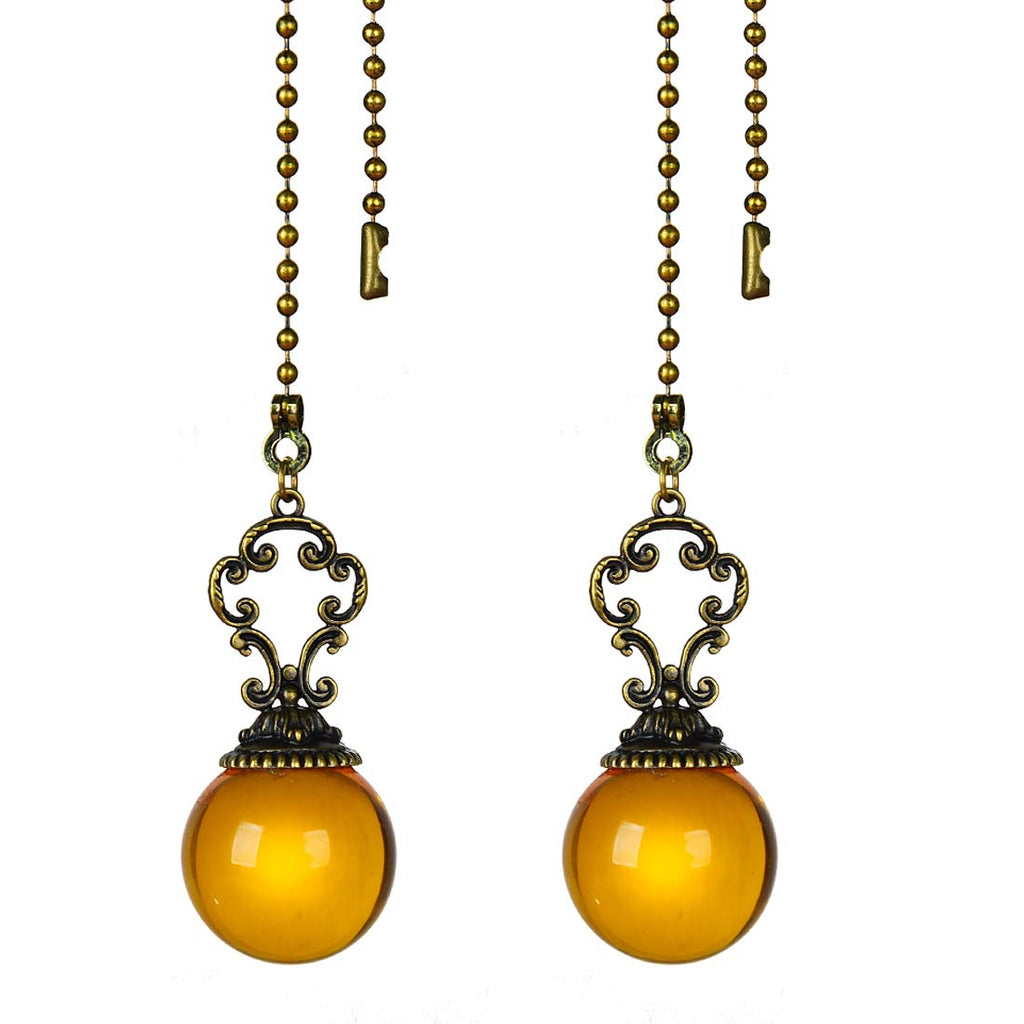 LONGSHENG - SINCE 2001 - Set of 2 Vintage-Style Amber Fan Pull Ceiling Fan Chain Pulls Crystal Ball 12inch Chains for Fan Light