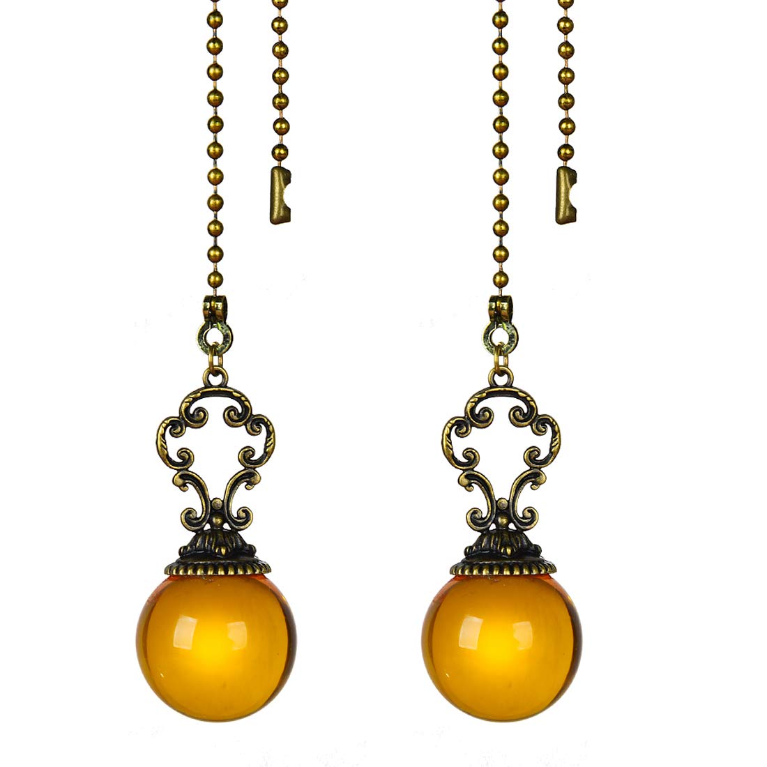 LONGSHENG - SINCE 2001 - Set of 2 Vintage-Style Amber Fan Pull Ceiling Fan Chain Pulls Crystal Ball 12inch Chains for Fan Light